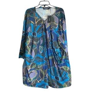 ARNA YORK COLLECTION FLORAL PRINT TOP Plus size 5X/30 3/4 Sleeve TUNIC NEW
